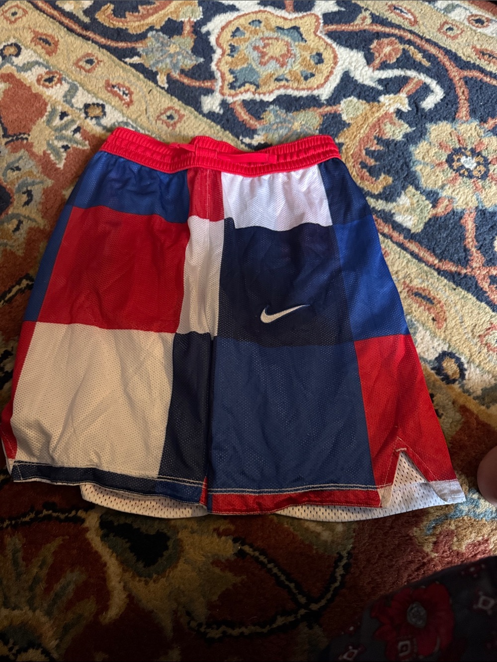 Boys Nike Red White Blue Block Mesh Basketball Shorts